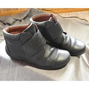 Hotter Womens Black Leather Ankle Boots Size 7.5 Hook & Loop Grannycore Comfort